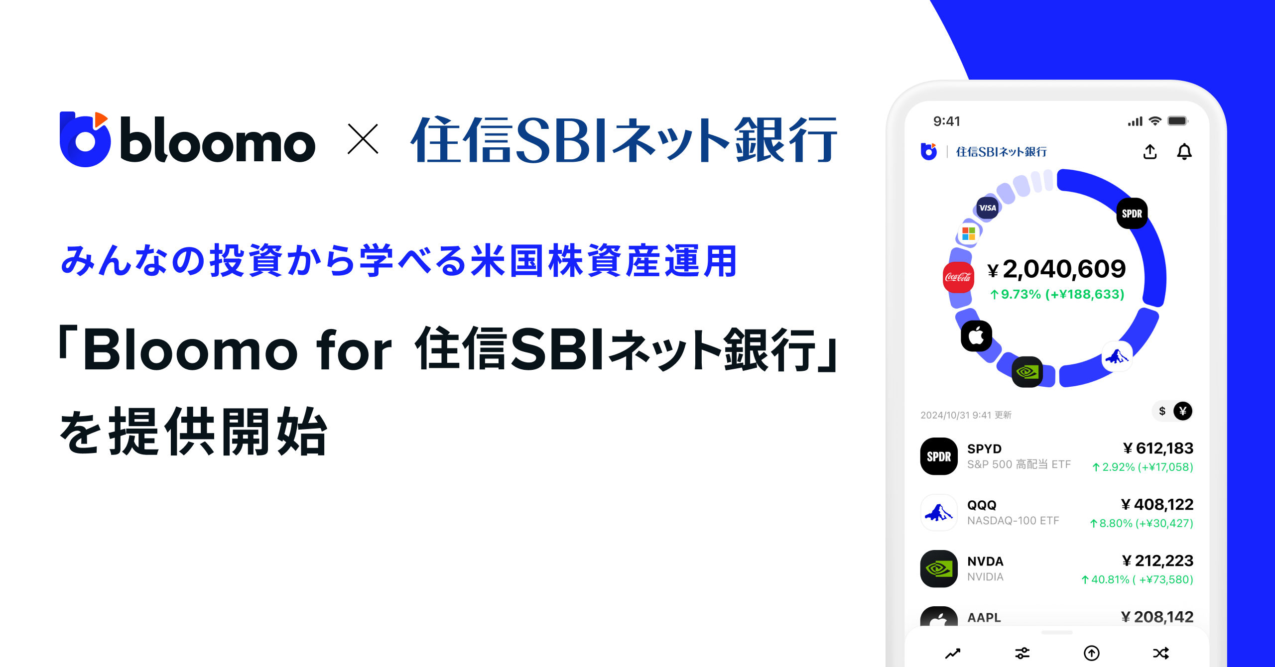 みんなの投資から学べる米国株資産運用。Bloomo for 住信SBIネット銀行 を提供開始
