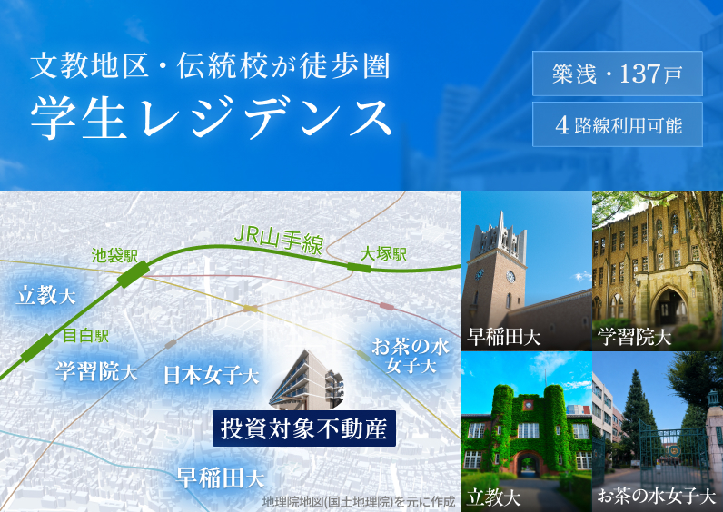 文教地区・伝統校が徒歩圏 学生レジデンス